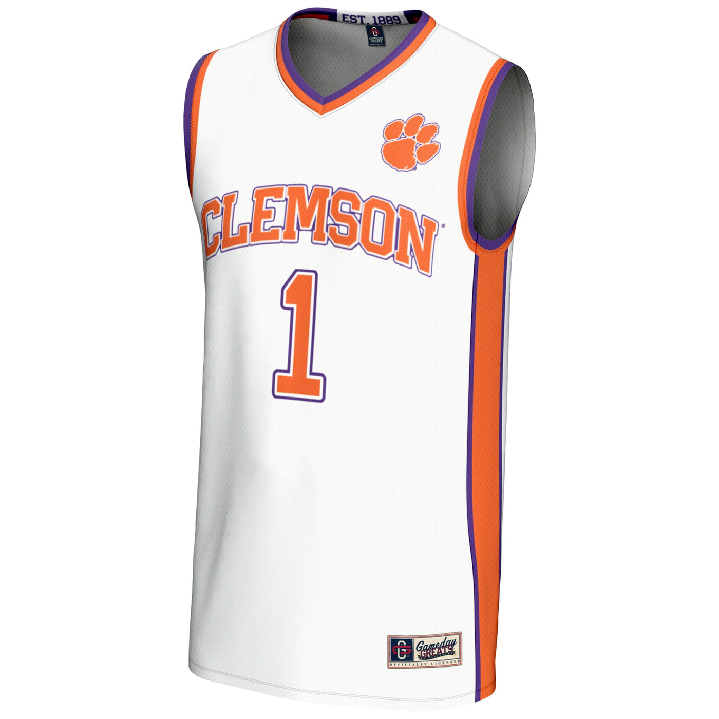 GameDay Greats #1 White Clemson Tigers Lightweight Basketball Jersey