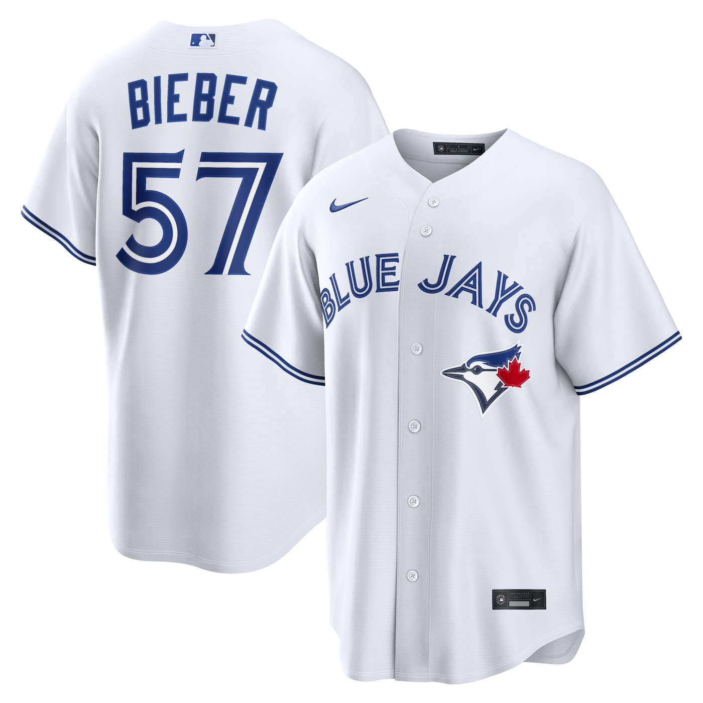 Toronto Blue Jays Shane Bieber Nike White Home Replica Jersey