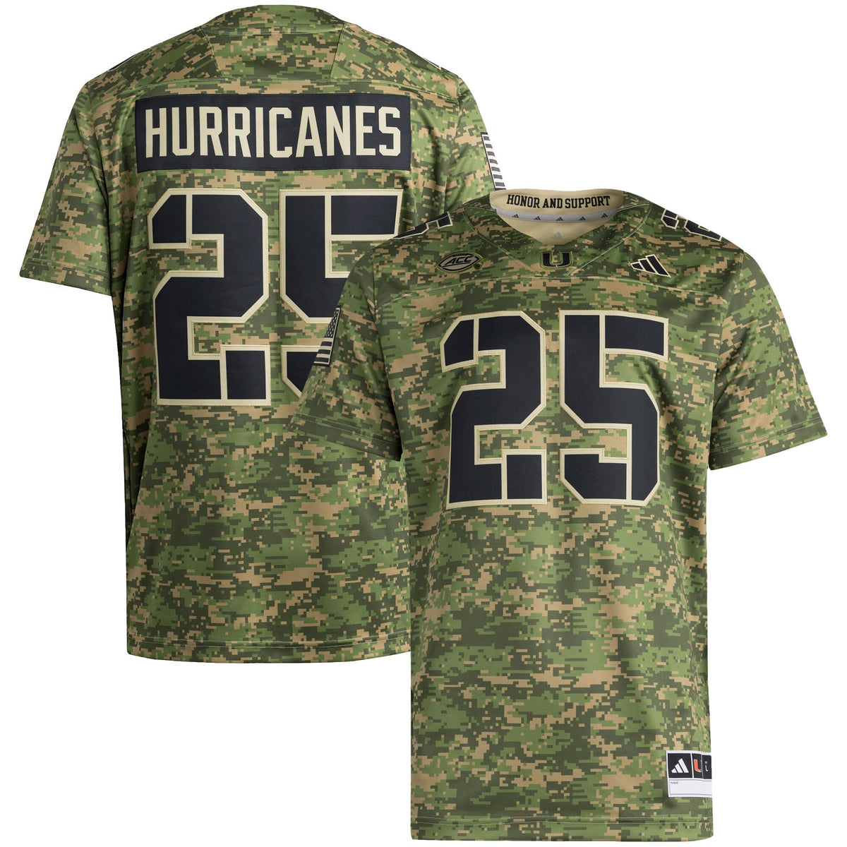 #25 Miami Hurricanes Honor & Support Premier Strategy Jersey - Camo