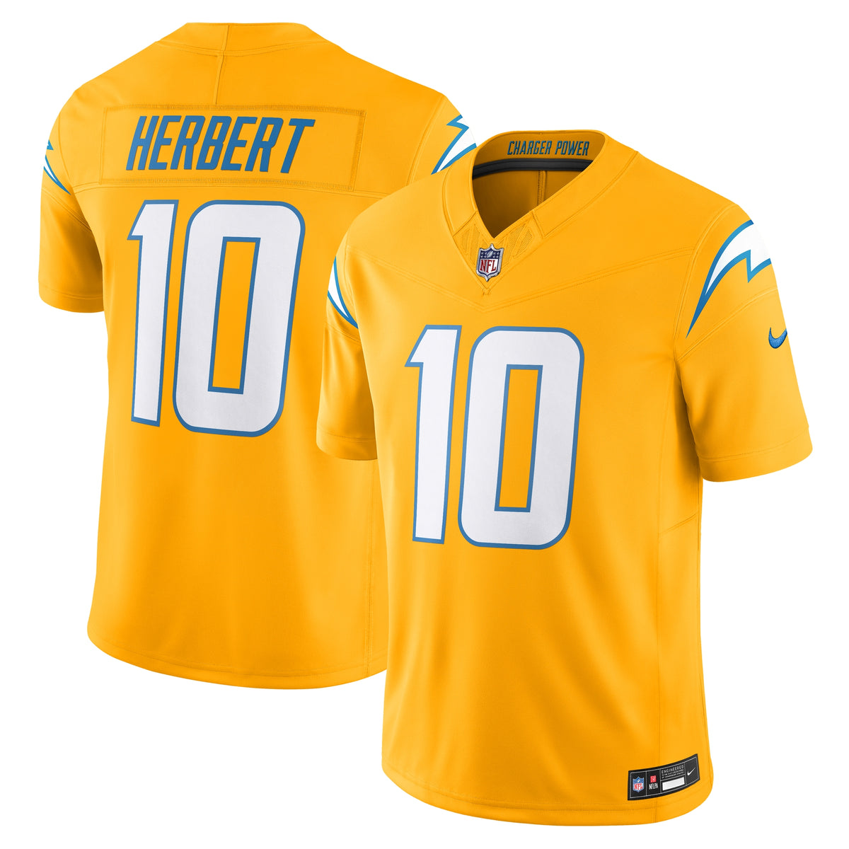 Los Angeles Chargers Justin Herbert Gold Alternate Charger Power Vapor F.U.S.E. Limited Jersey