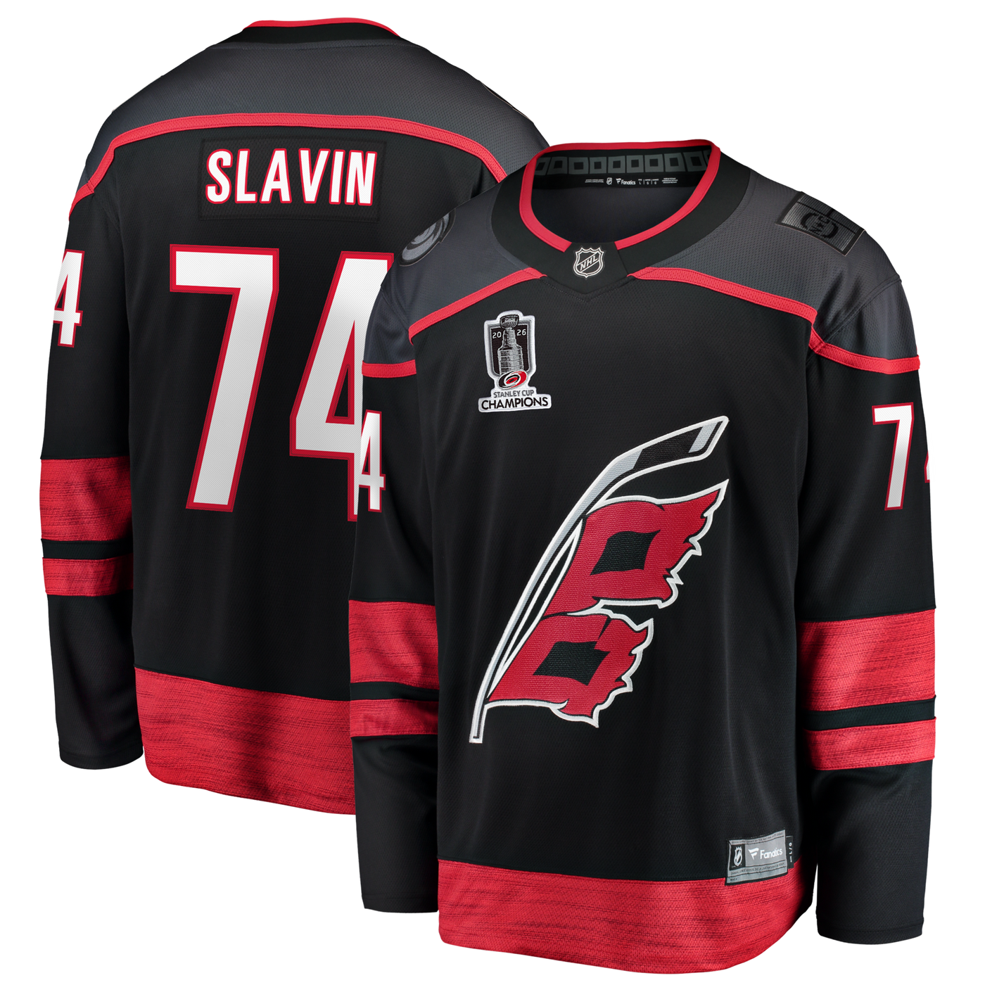 Carolina Hurricanes Jaccob Slavin Fanatics Black 2026 Stanley Cup Champions Home Breakaway Jersey