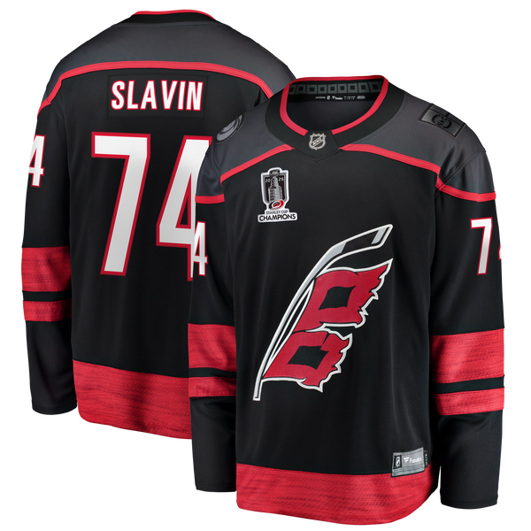 Carolina Hurricanes Jaccob Slavin Fanatics Black 2026 Stanley Cup Champions Home Breakaway Jersey