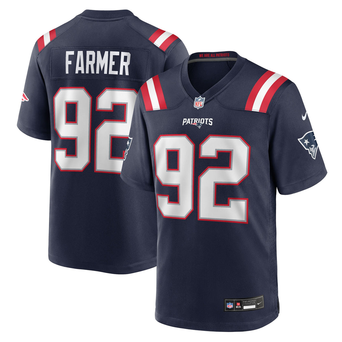 New England Patriots Joshua Farmer Navy Team Game Jersey