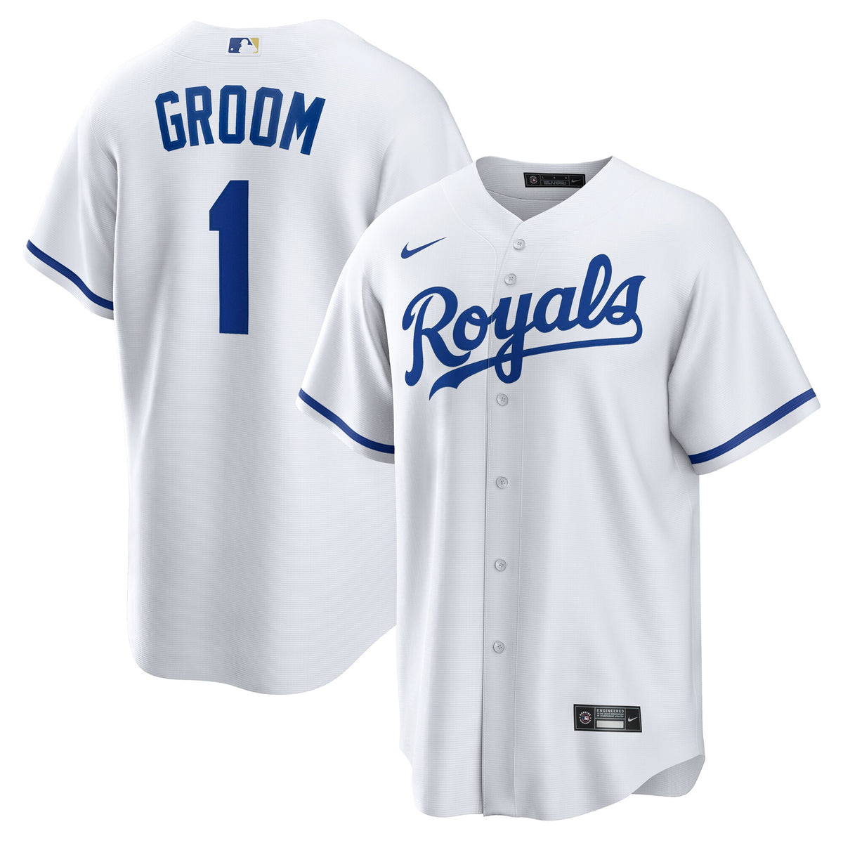Kansas City Royals White #1 Groom Home Replica Jersey