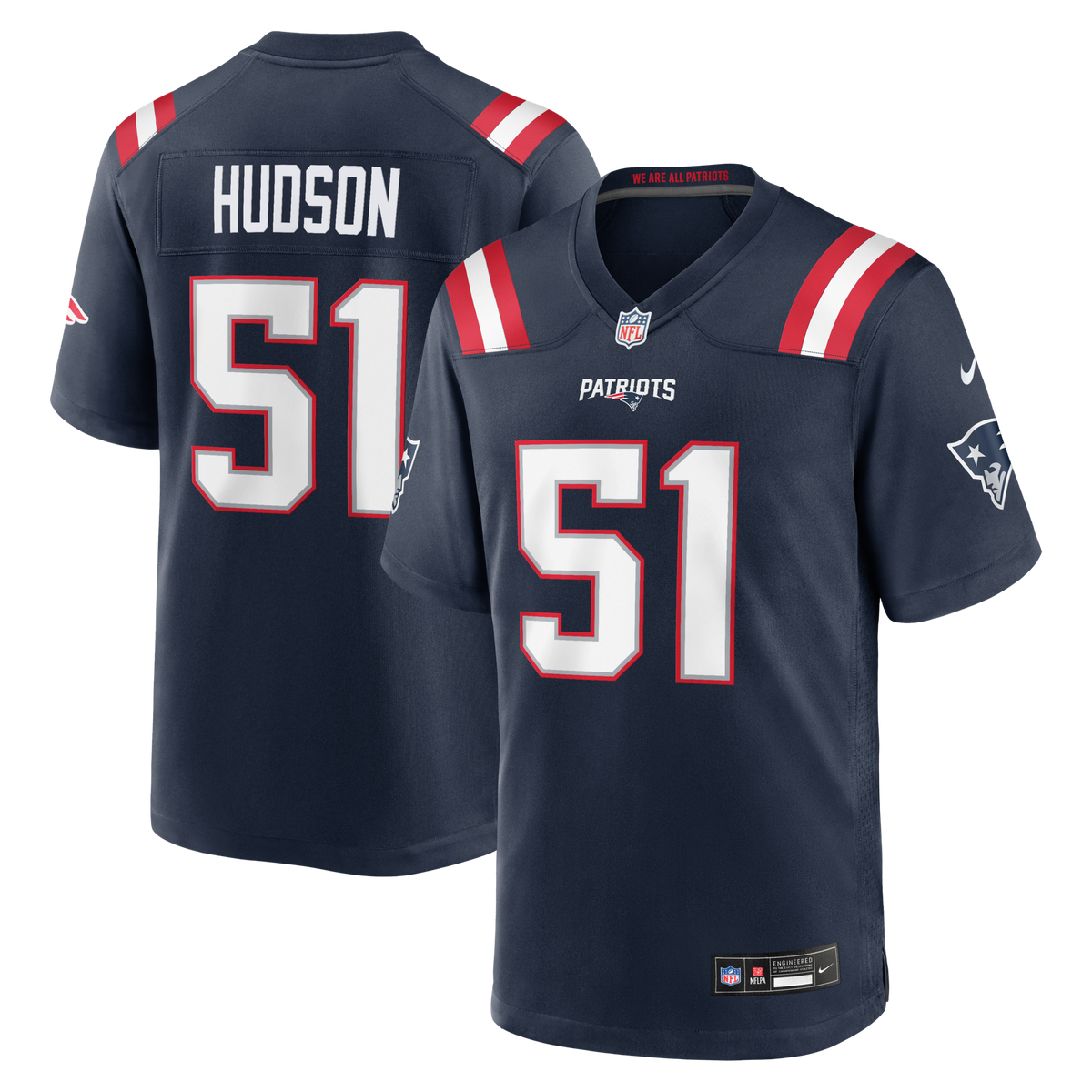 New England Patriots James Hudson Navy Team Game Jersey