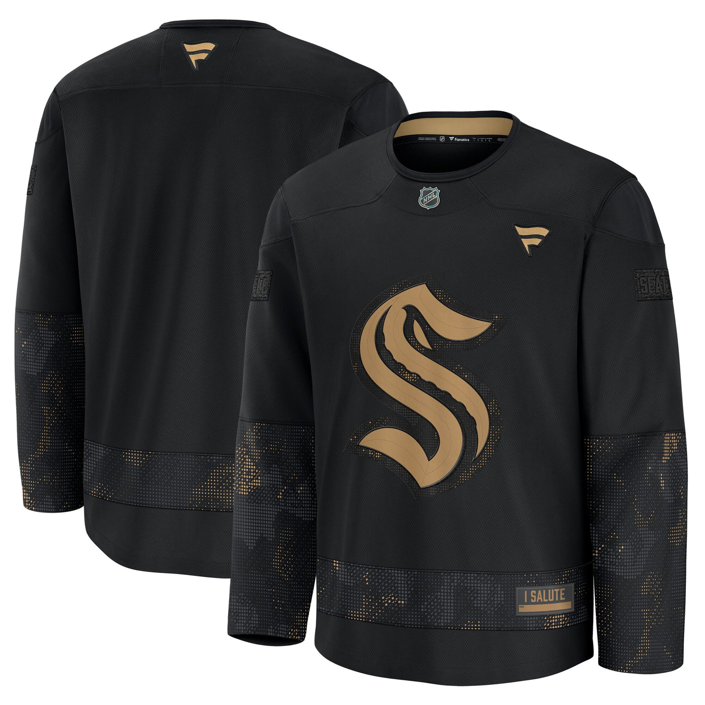 Seattle Kraken Fanatics Black 2024 Military Appreciation Practice Jersey