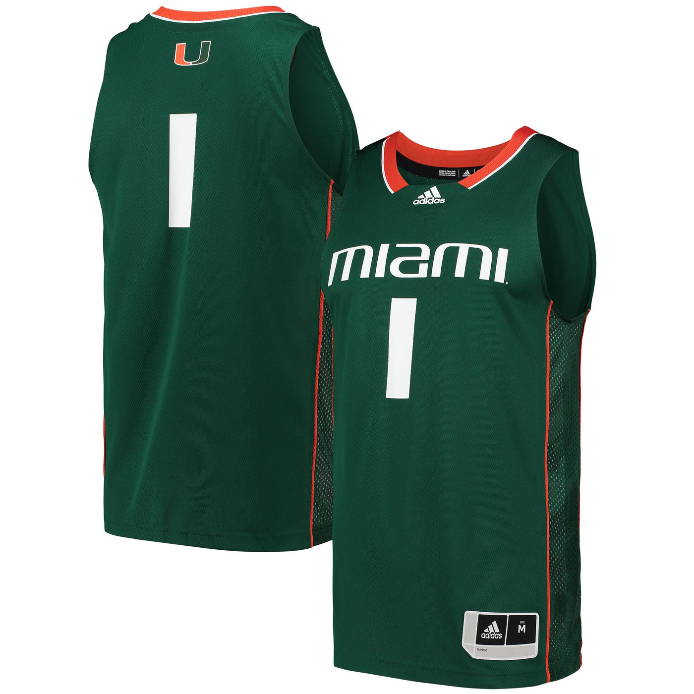 adidas #1 Green Miami Hurricanes Swingman Basketball Jersey