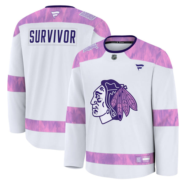 Chicago Blackhawks Fanatics White Hockey Fights Cancer Survivor Practice Jersey