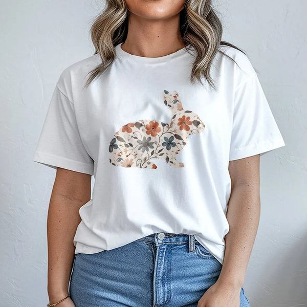 Floral Bunny Shirt | Cottagecore Botanical Rabbit Graphic | Soft Cotton Tee | Spring Easter Gift for Her