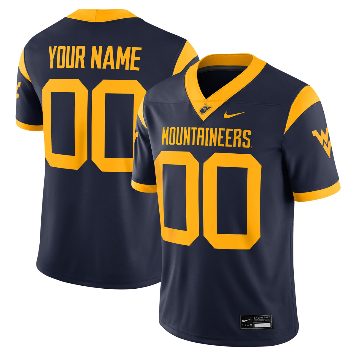 West Virginia Mountaineers Custom Football Game Jersey - Navy