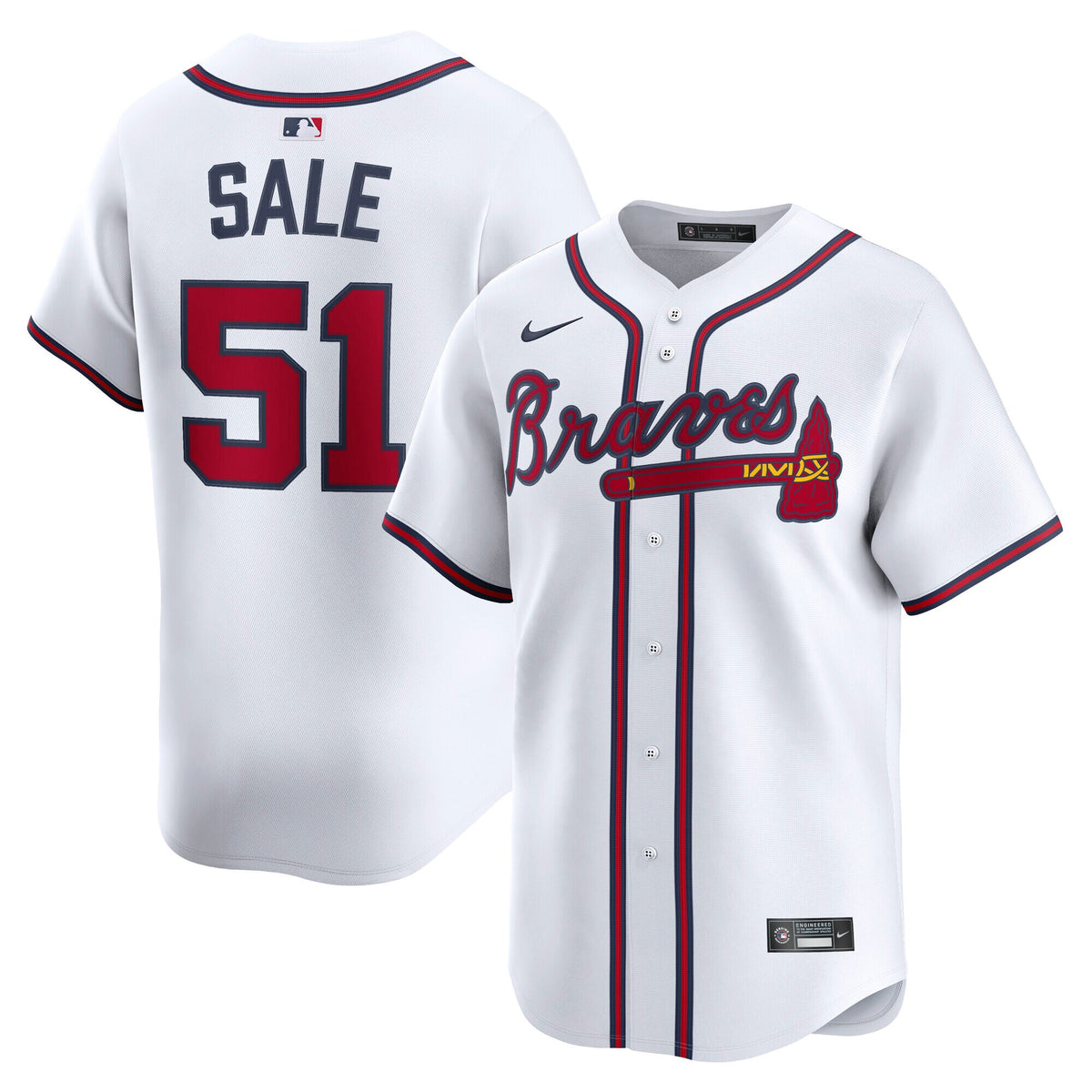 Atlanta Braves Chris Sale White Home Limited Player Jersey