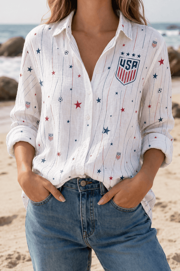 USA Soccer Team Star & Stripe Women Linen Shirt