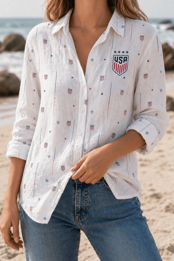 USA Soccer Team Minimalist Women Linen Shirt