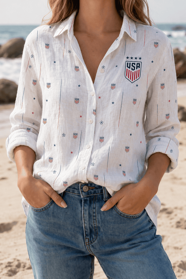 USA Soccer Team Minimalist Women Linen Shirt