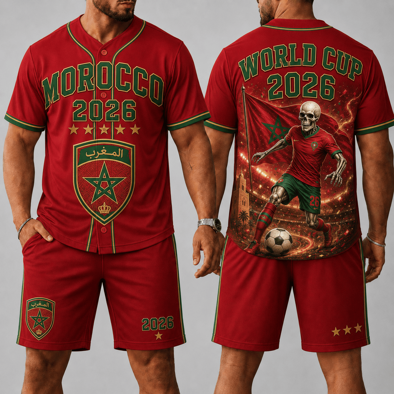 Morocco WC 26 Skull Jersey Shorts Set