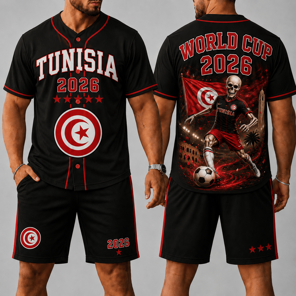 Tunisia WC 26 Skull Jersey Shorts Set