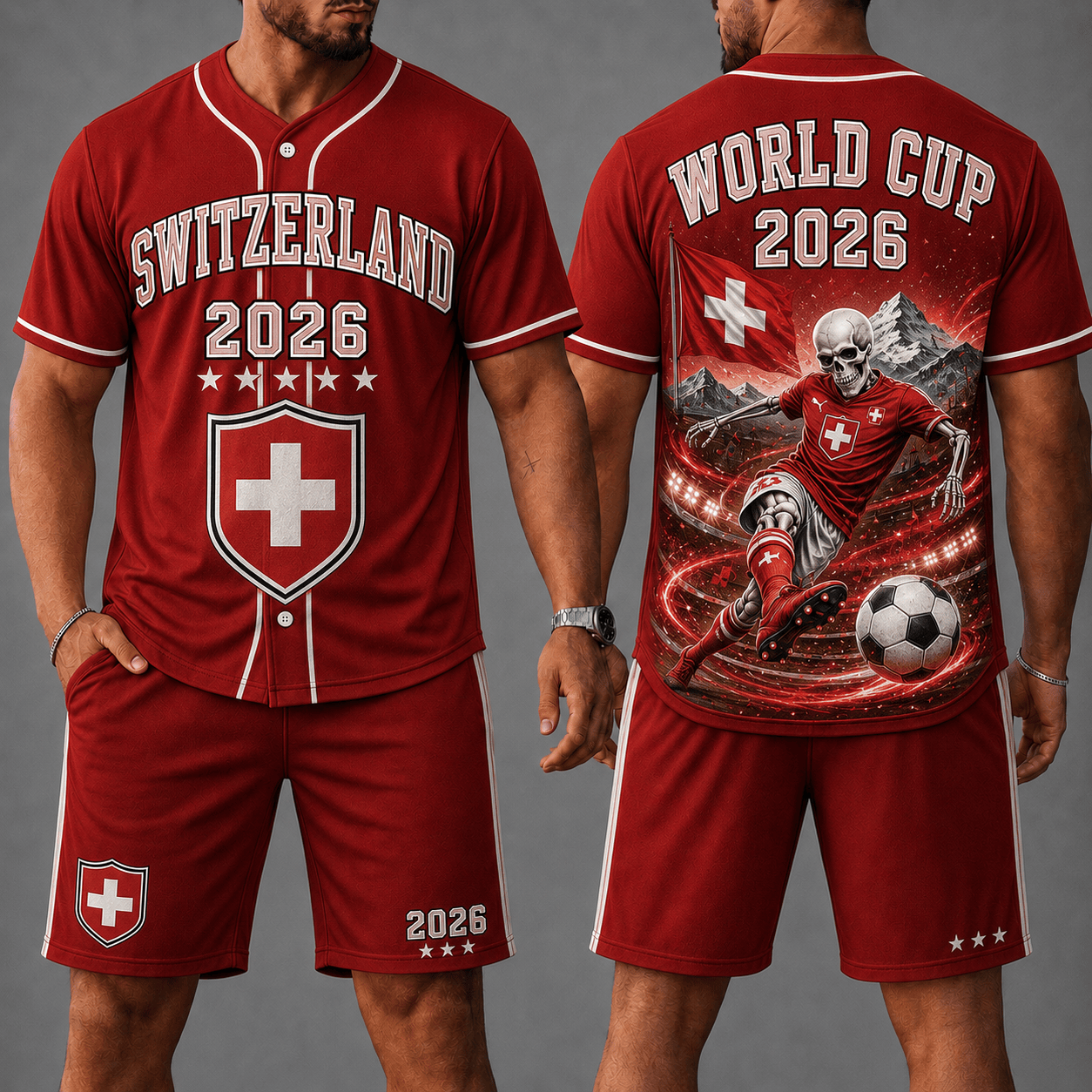 Switzerland WC 26 Skull Jersey Shorts Set