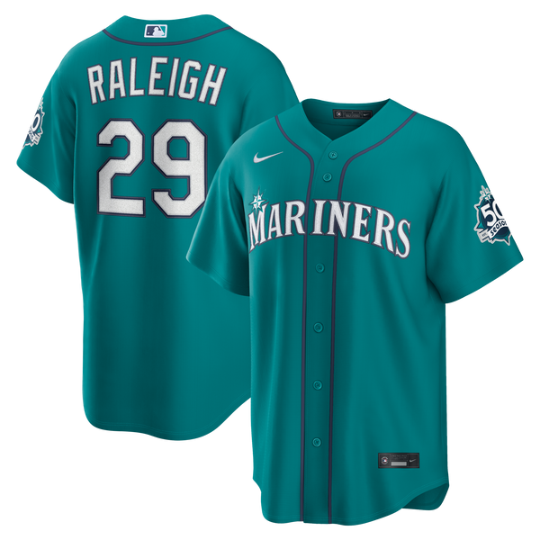 Seattle Mariners Cal Raleigh Teal Alternate 50th Season Patch Stadium Jersey
