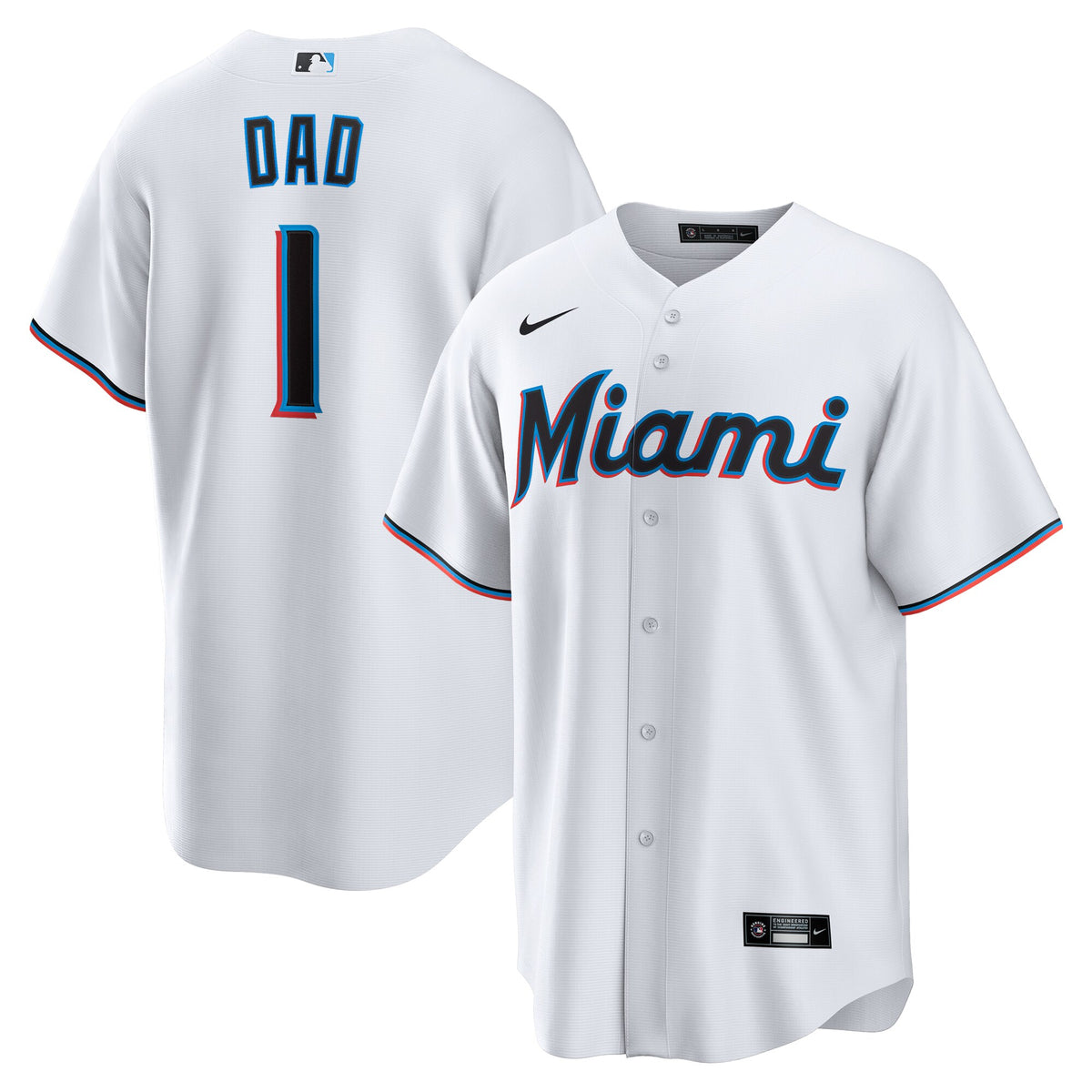 Miami Marlins White #1 Dad Home Replica Jersey