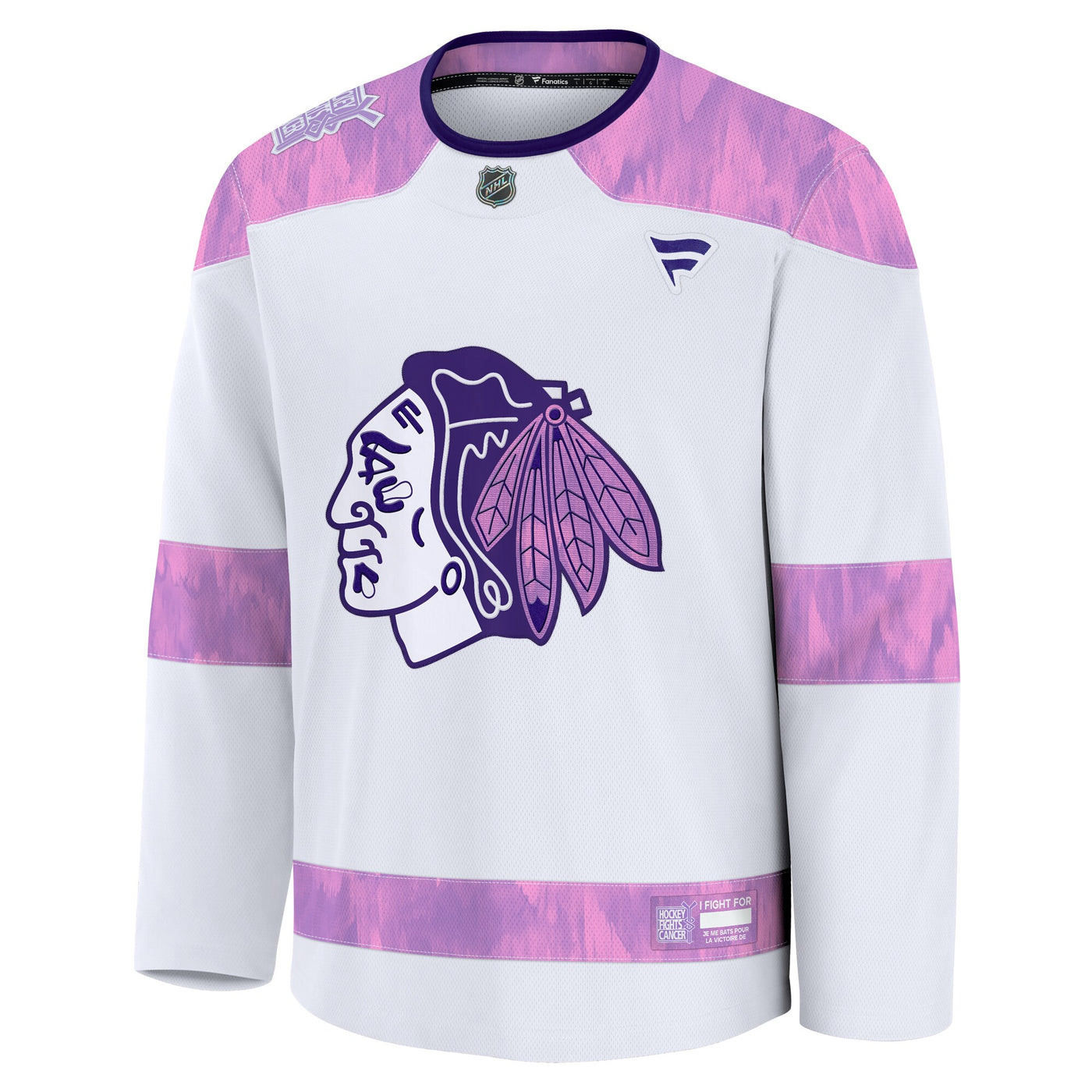 Chicago Blackhawks Fanatics White 2024 Hockey Fights Cancer Practice Jersey