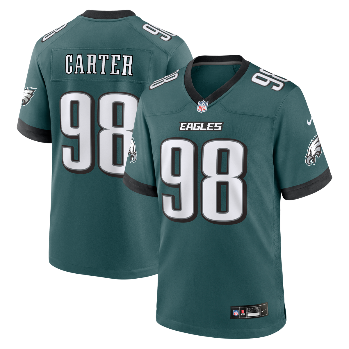 Philadelphia Eagles Jalen Carter Midnight Green Team Game Jersey