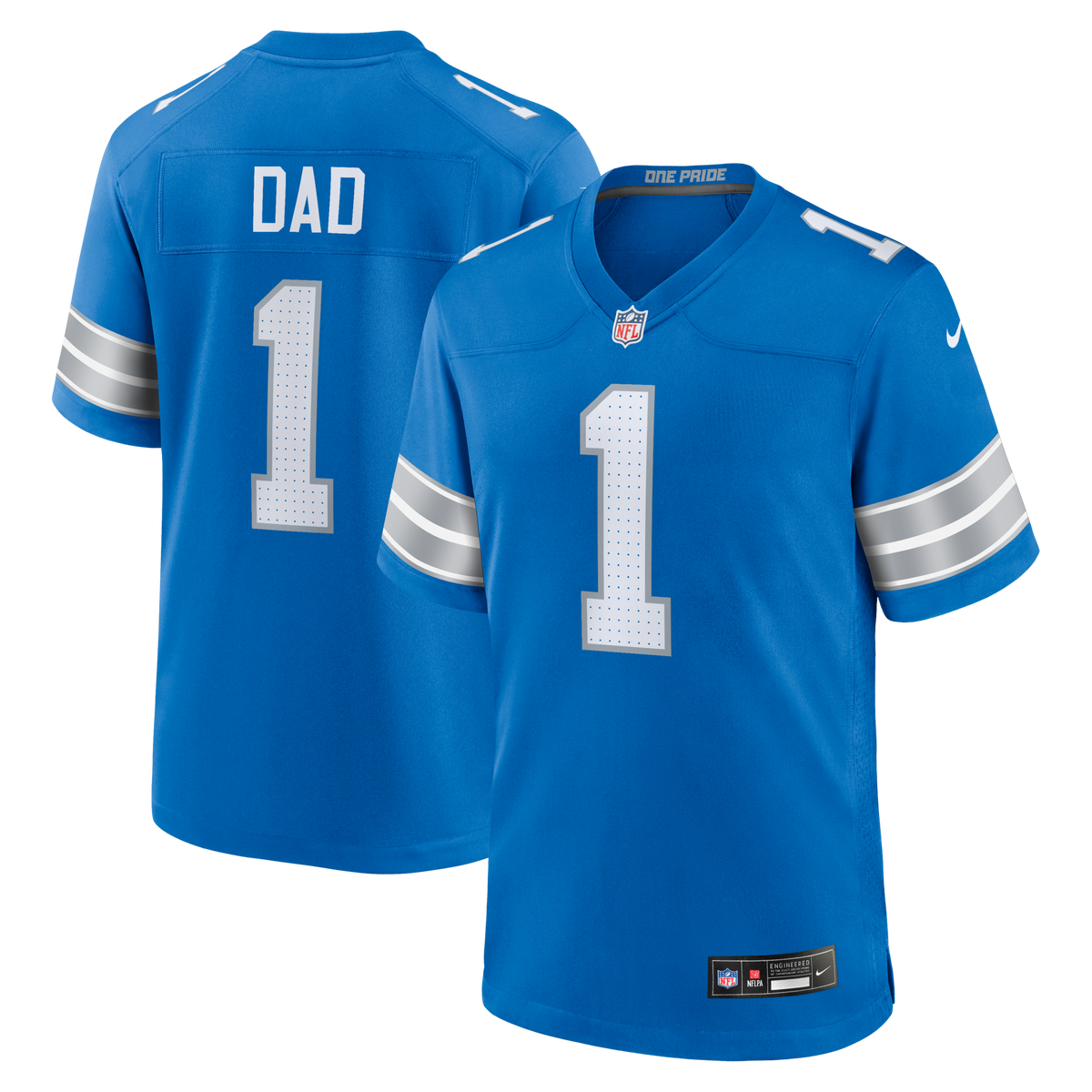 Detroit Lions Number 1 Dad Blue Game Jersey