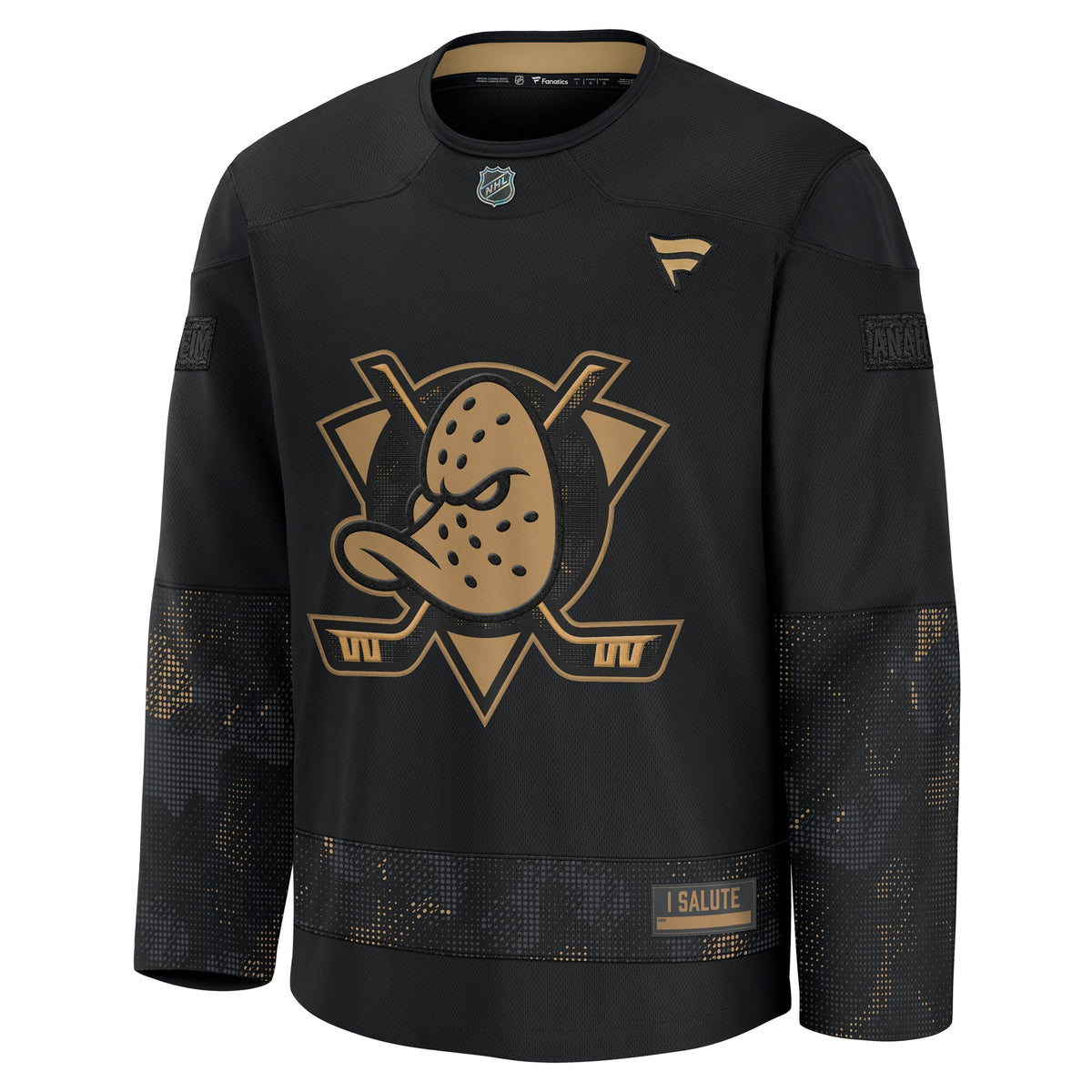 Anaheim Ducks Fanatics Black 2024 Military Appreciation Practice Jersey