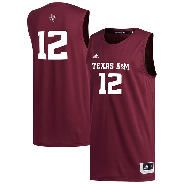 adidas #12 Maroon Texas A&M Aggies Replica Basketball Jersey