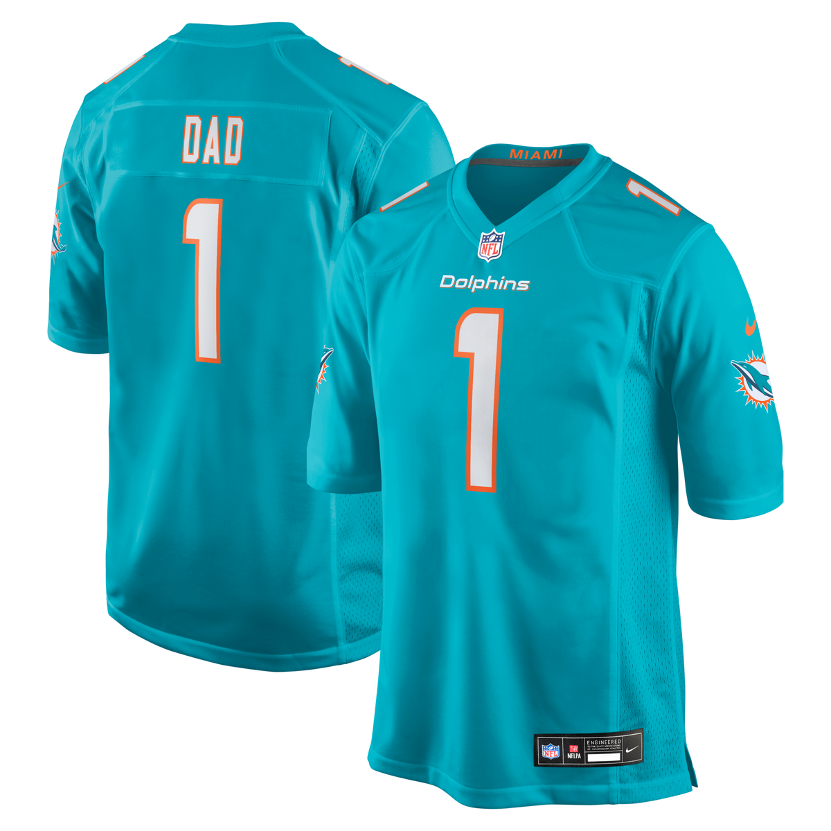 Miami Dolphins Number 1 Dad Aqua Game Jersey