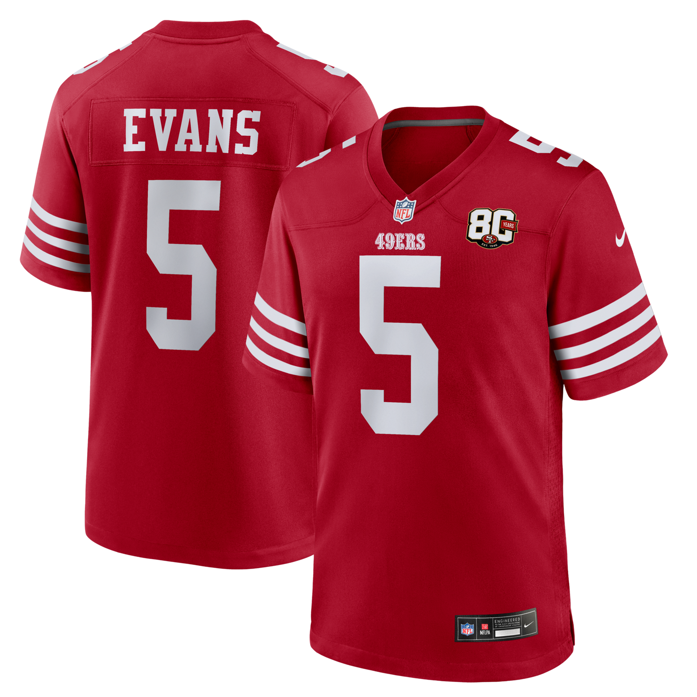 San Francisco 49ers Mike Evans Nike Scarlet 80th Anniversary Game Jersey