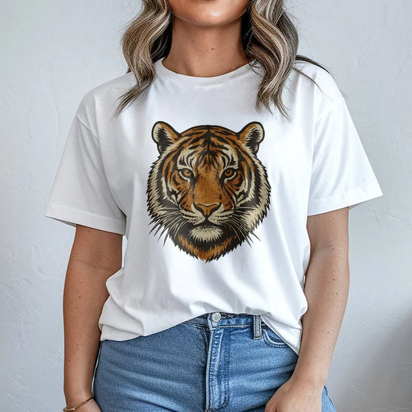 Vintage Tiger T-Shirt | Retro 90s Graphic Wild Cat Face | Premium Cotton Blend | Jungle Animal Lover Gift