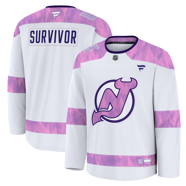 New Jersey Devils Fanatics White Hockey Fights Cancer Survivor Practice Jersey