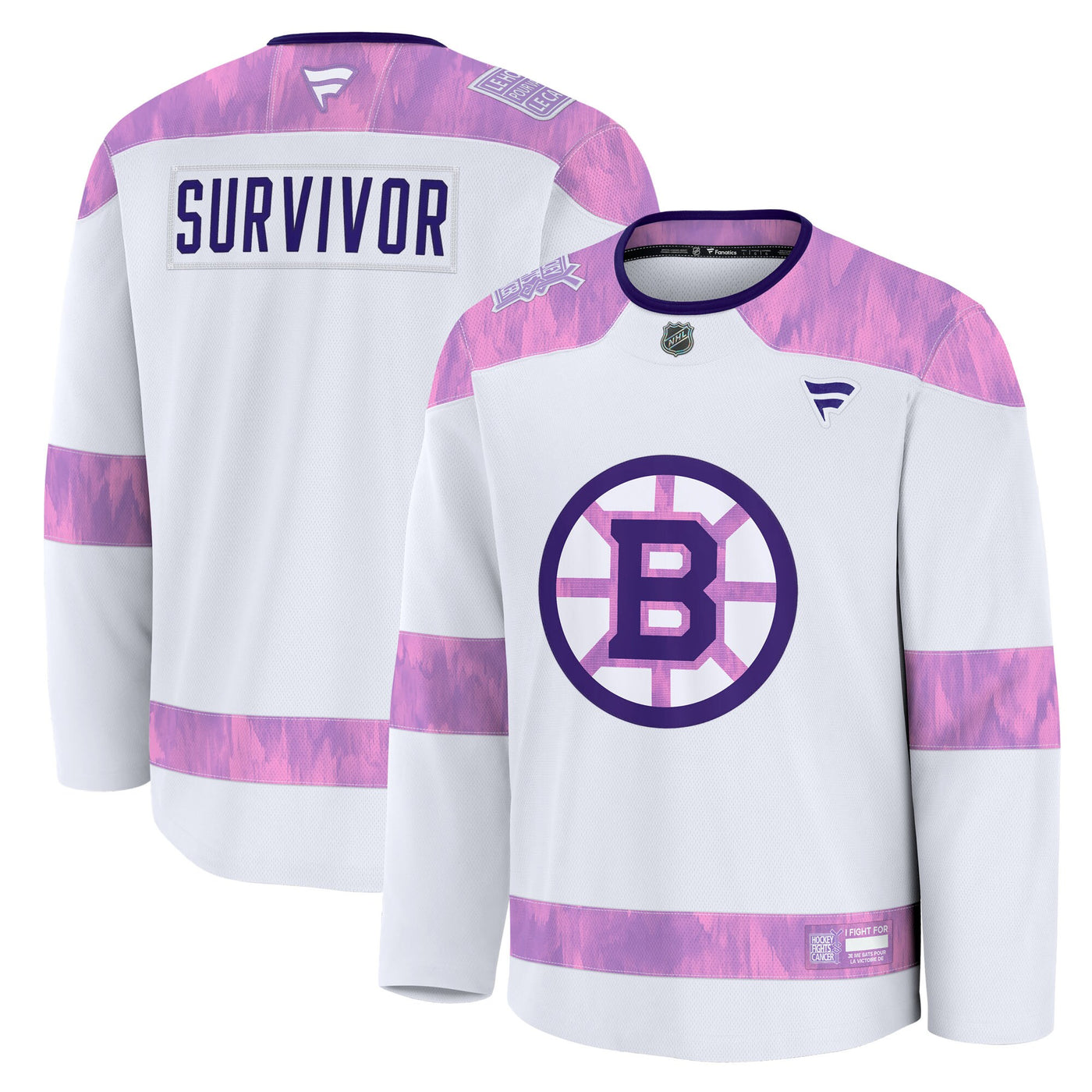 Boston Bruins Fanatics White Hockey Fights Cancer Survivor Practice Jersey
