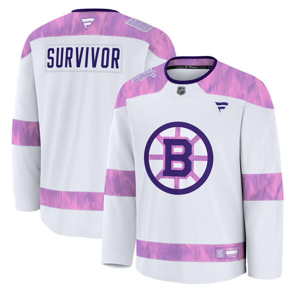 Boston Bruins Fanatics White Hockey Fights Cancer Survivor Practice Jersey