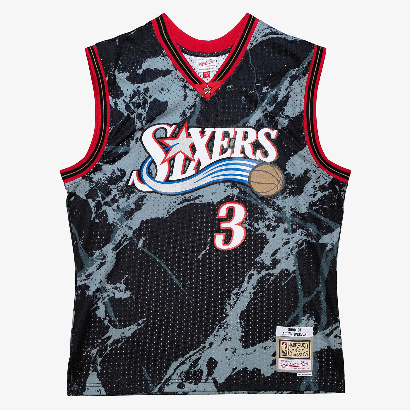 Philadelphia 76ers Mitchell & Ness Allen Iverson 2000 Team Marble Swingman Jersey - Black