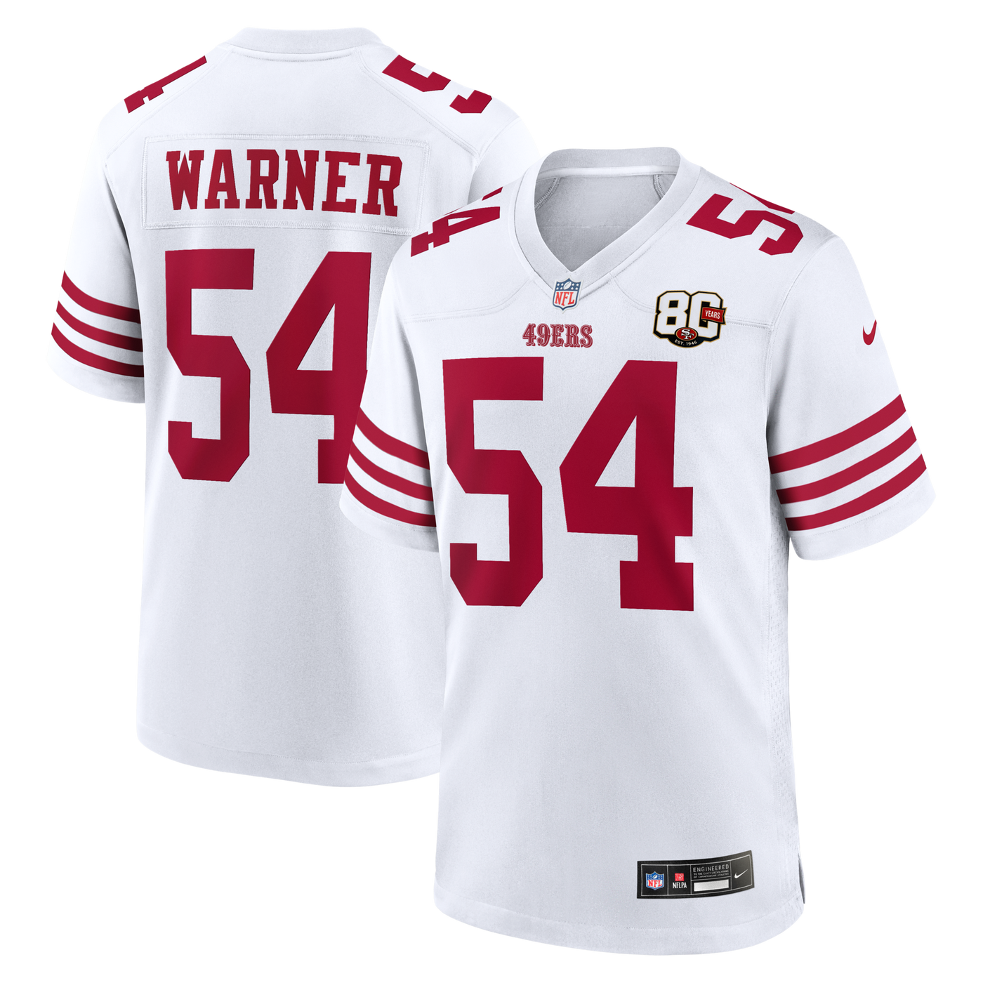 San Francisco 49ers Fred Warner Nike White 80th Anniversary Game Jersey