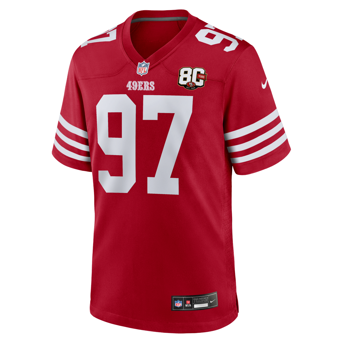 San Francisco 49ers Nick Bosa Scarlet 80th Anniversary Game Jersey