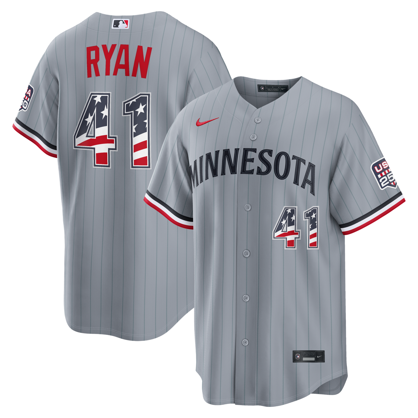 Fourth of July Minnesota Twins Joe Ryan Nike Gray USA 250 Stadium Jersey