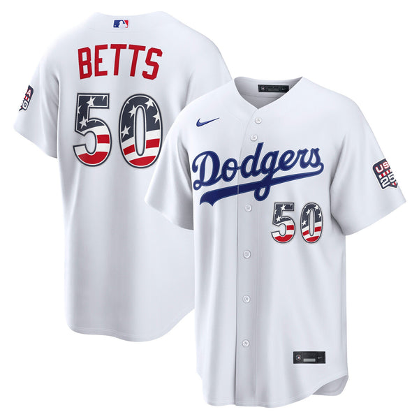 Fourth of July Los Angeles Dodgers Mookie Betts Nike White USA 250 Stadium Jersey