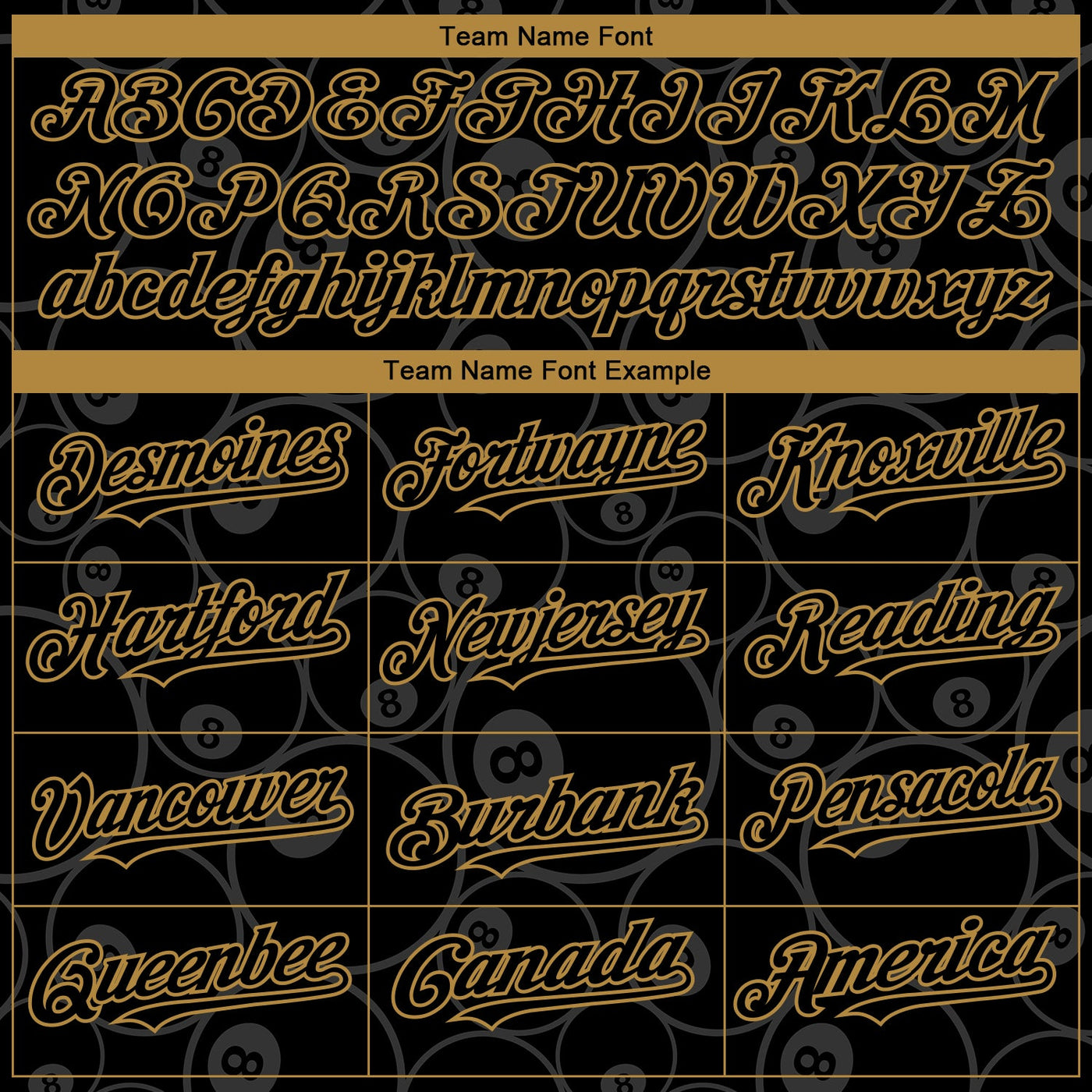Custom Black Old Gold 3D Pattern Design Billiards Snooker 8 Ball Authentic Baseball Jersey
