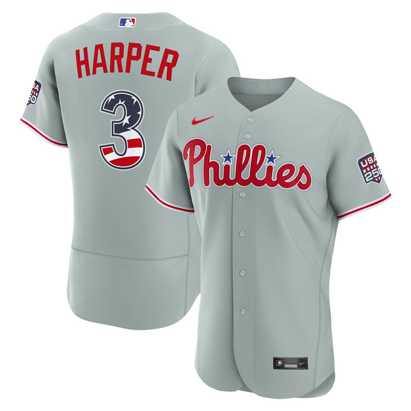 Fourth of July Philadelphia Phillies Bryce Harper Nike Gray USA 250 Authentic Jersey
