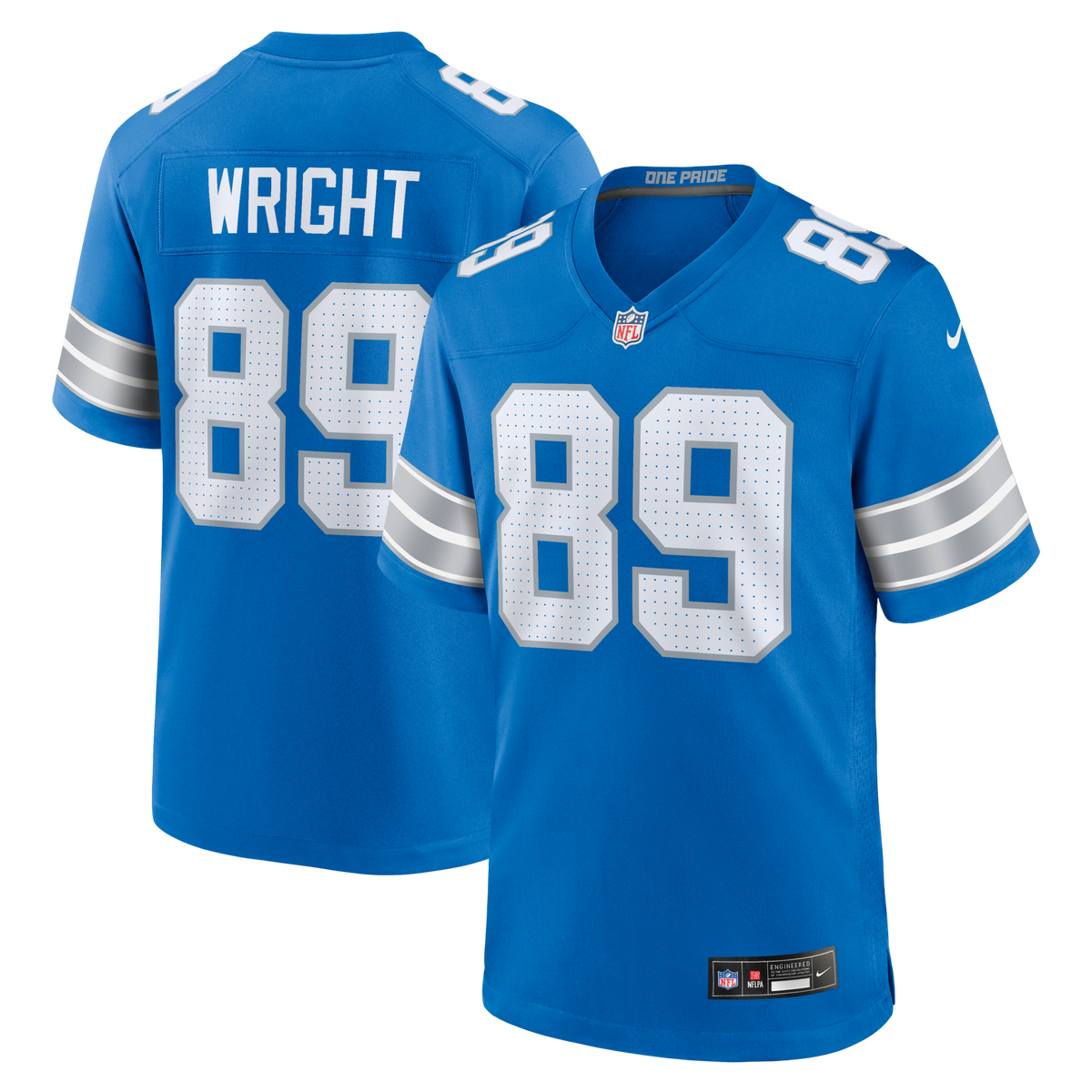 Detroit Lions Brock Wright Blue Team Game Jersey
