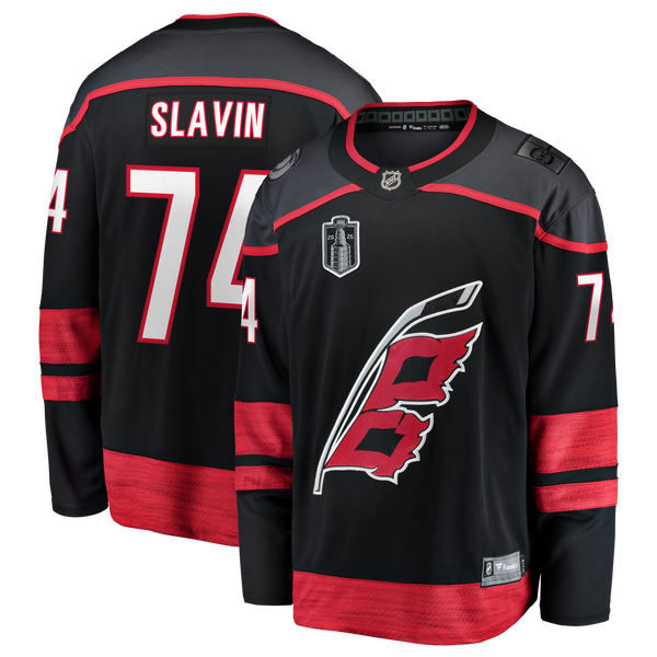 Carolina Hurricanes Jaccob Slavin Fanatics Black 2026 Stanley Cup Final Home Breakaway Jersey