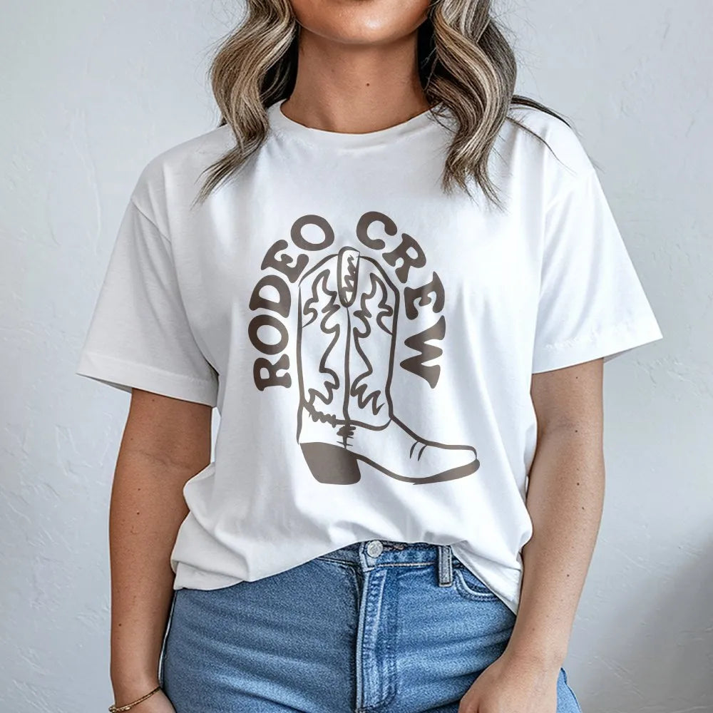 Rodeo Crew T-Shirt | Western Cowboy Boot Graphic | Cozy Cotton Blend | Matching Family First Birthday Gift