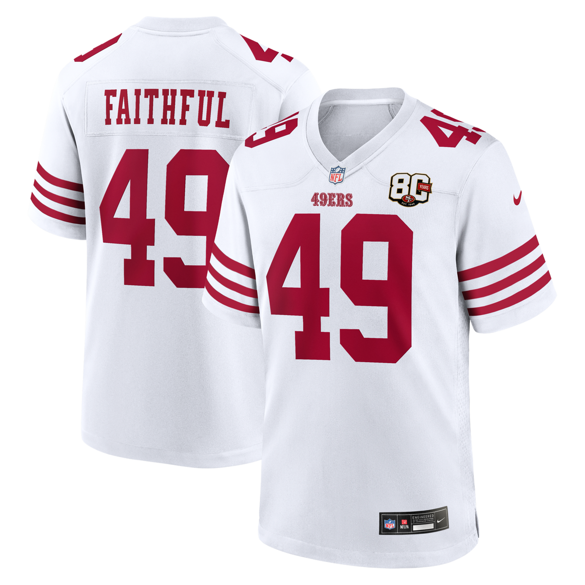 San Francisco 49ers The Faithful White 80th Anniversary Game Jersey
