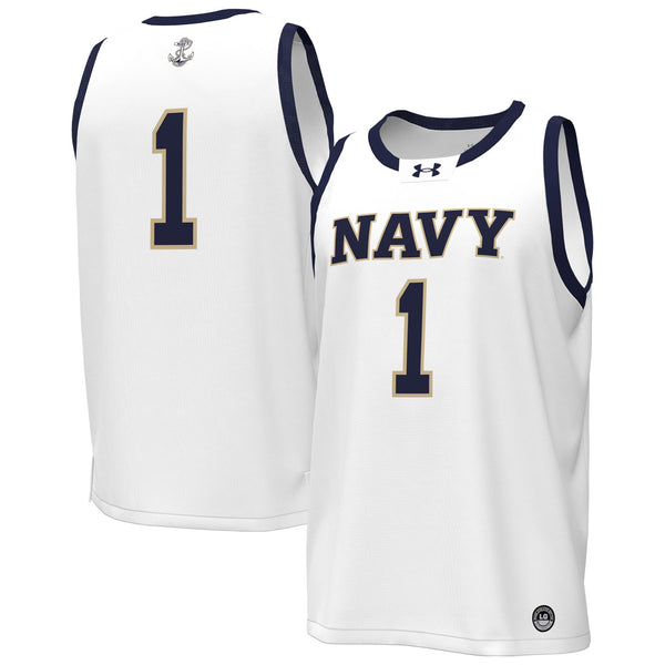 Under Armour White Navy Midshipmen #1 Replica Basketball Jersey