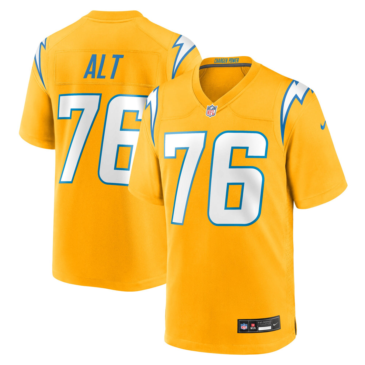 Los Angeles Chargers Joe Alt Gold Alternate Charger Power Game Player Jersey