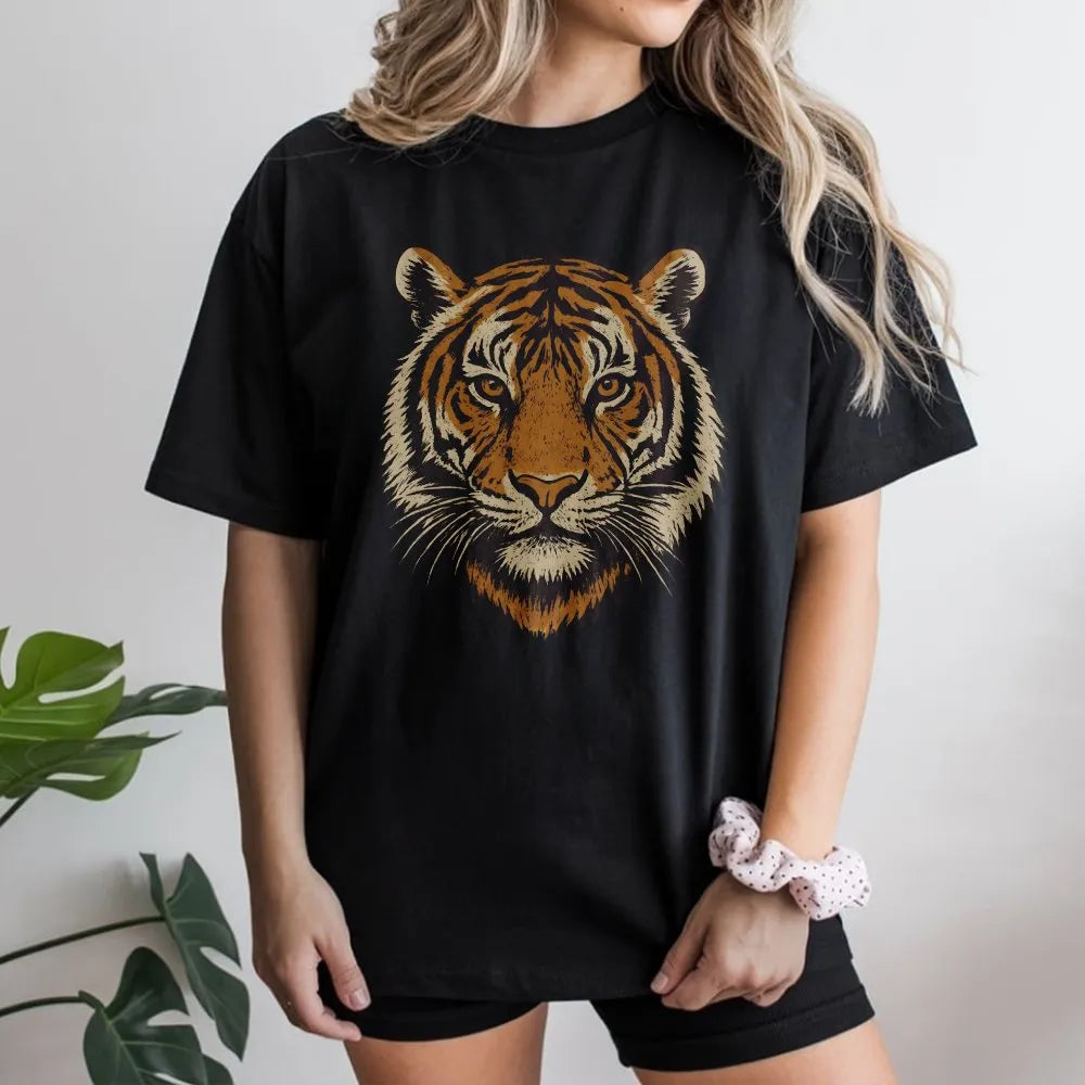 Vintage Tiger T-Shirt | Retro 90s Graphic Wild Cat Face | Premium Cotton Blend | Jungle Animal Lover Gift