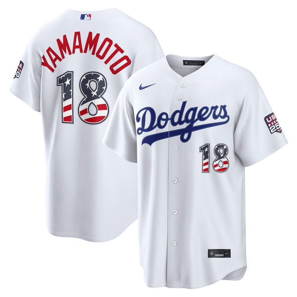 Fourth of July Los Angeles Dodgers Yoshinobu Yamamoto Nike White USA 250 Stadium Jersey