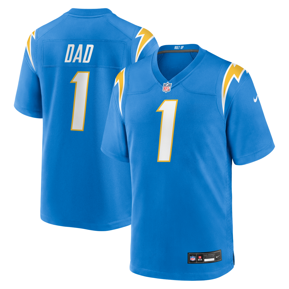 Los Angeles Chargers Number 1 Dad Powder Blue Game Jersey